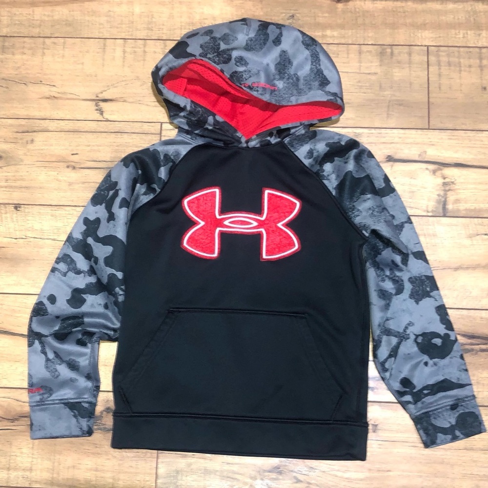 Under Armour UA Hoodie Camo Black, Gray and Red YXS